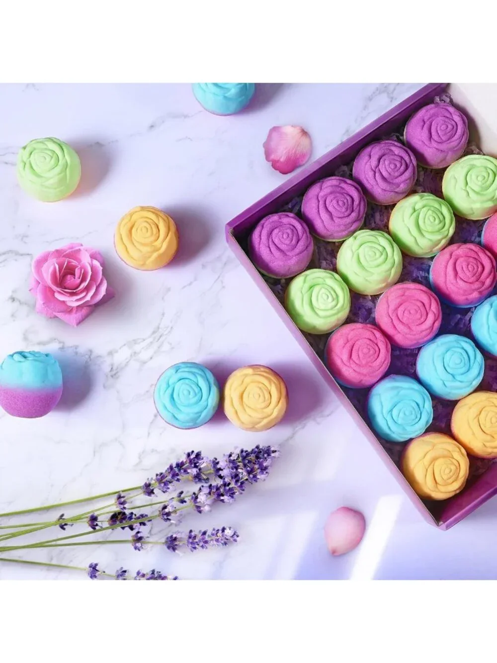 20 Pcs Handmade Rose Bath Bombs - Natural Essential Oils, Spa Fizzies, Self-Care